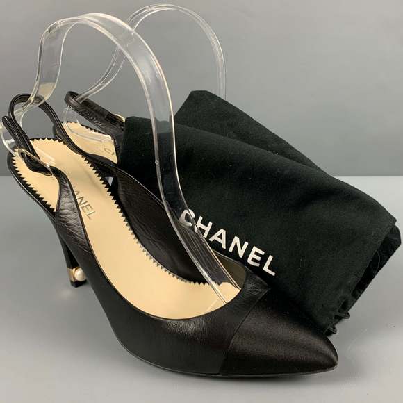 CHANEL Black Leather Slingback Pumps - Picture 10 of 10